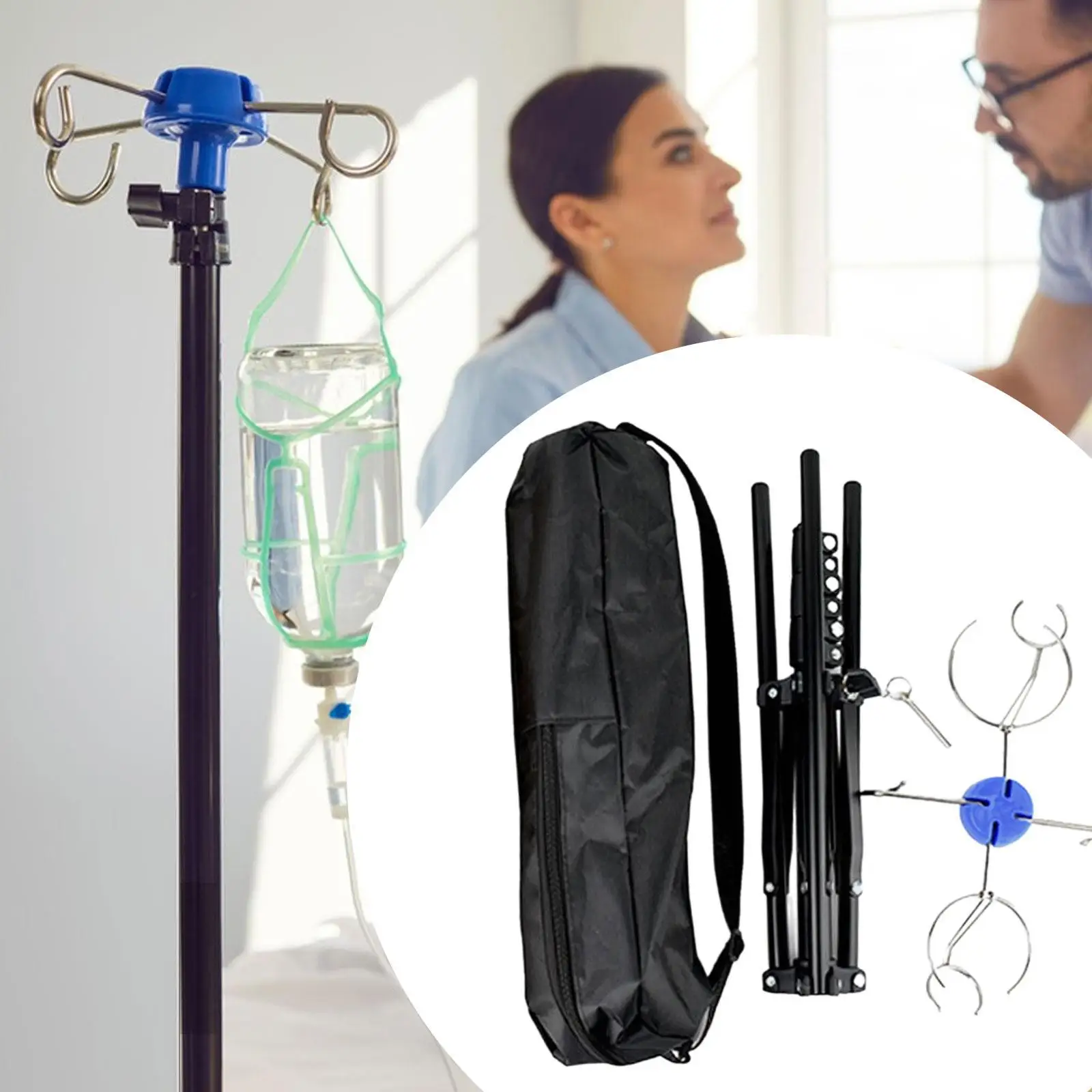 IV Poles Sturdy Height Adjustable Floor Stand for Home Care Travel Hospital