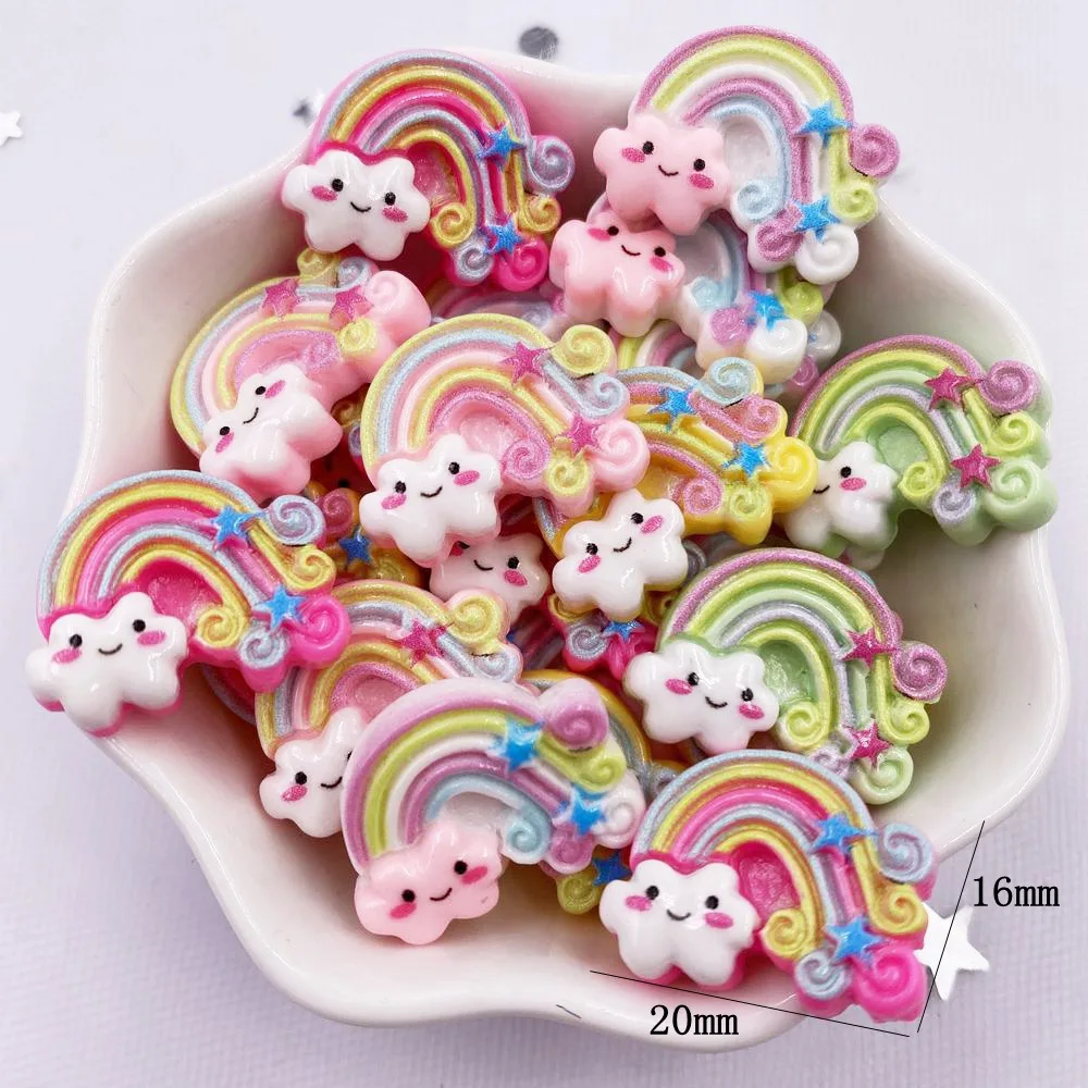 Resin Kawaii Colorful Painted Cartoon Rainbow Flatback Stone Figurine 20PCS Scrapbook DIY Decor Home Accessories Crafts OM130