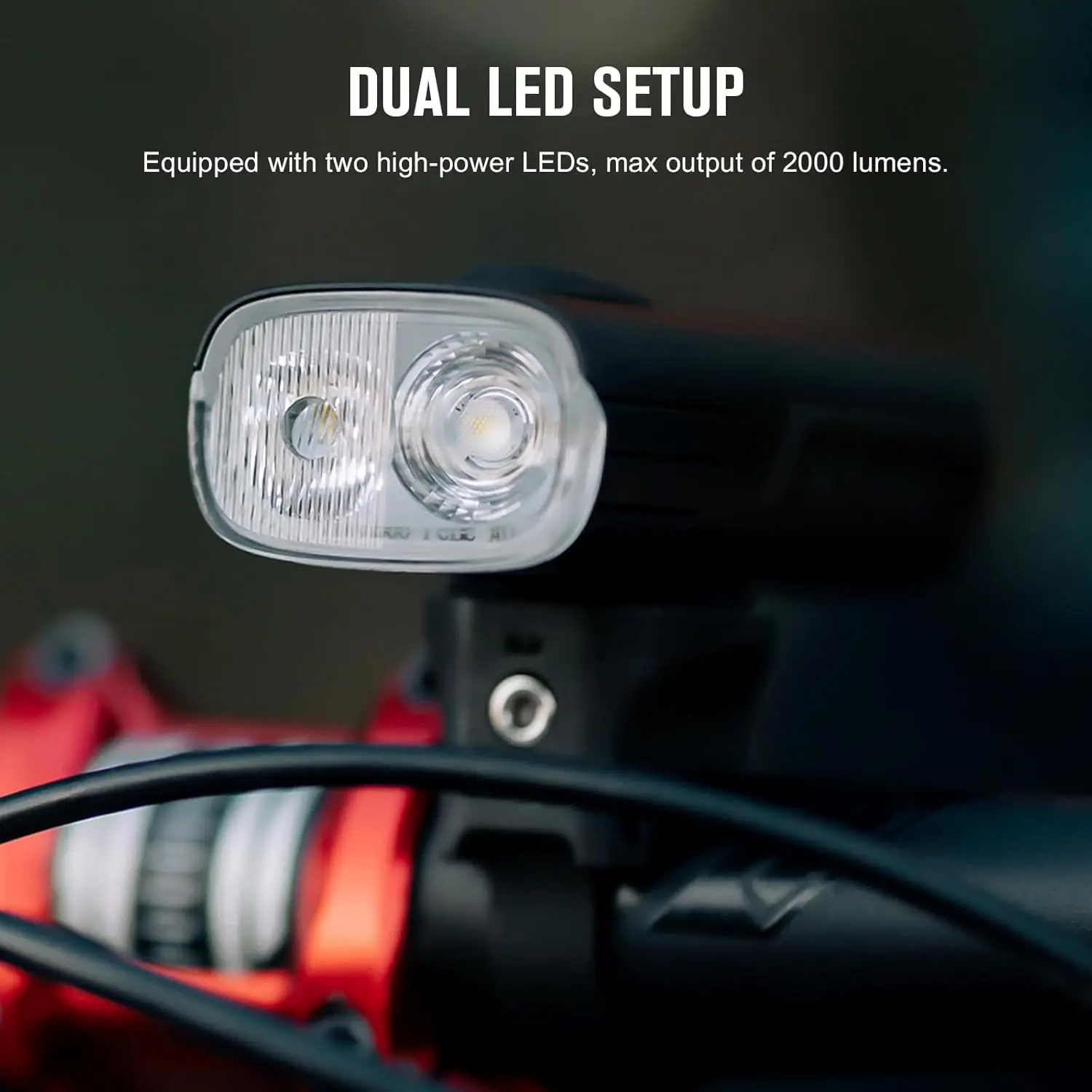 

RN 2000 LED Rechargeable Bike Light, 2000 Lumens and 557ft Max Throw Waterproof Bicycle Headlight with Spot&Flood Beams