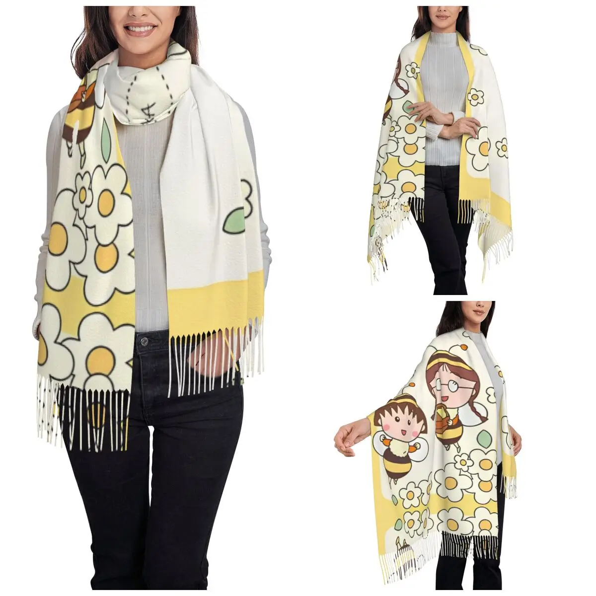 Chibi Maruko Chan Shawl Wrap for Ladies Winter Long Soft Scarf Cute Girl anime cartoon Neckerchief Shawl Scarves