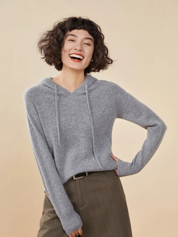 

100% Cashmere Pullover Hooded Sweater For Woman Autumn Winter Clothes Soild Casual Soft Comfort Knitwear Basic Long Sleeve Tops
