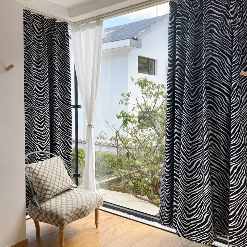 Modern Curtains for Living Room Dining Bedroom Custom Black White Zebra Pattern Luxury Nordic Door Window Curtain Home Decor