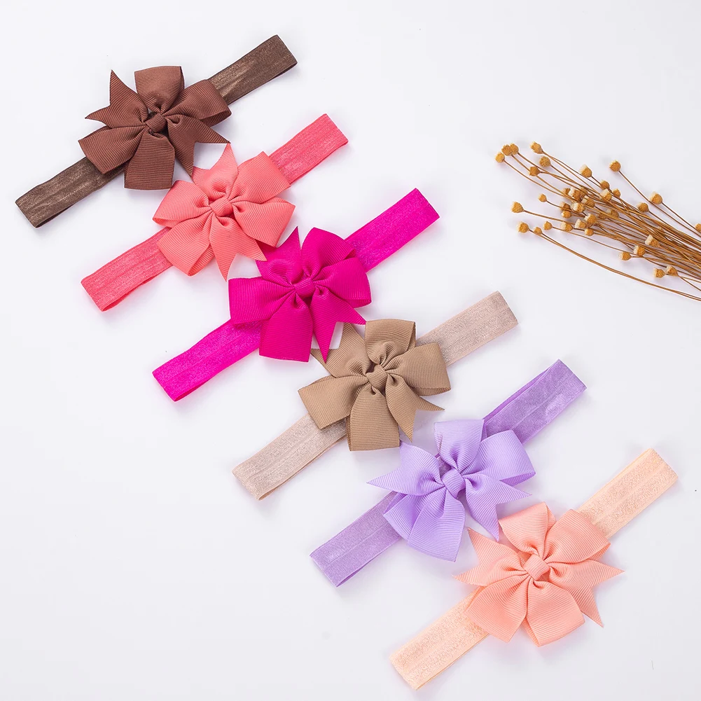 Colorful Ribbon Bow Headbands for Baby Girls Neborn Stretch Wide Elastic Hair Bands Pinwheel Headwras Solid Kids Headwear