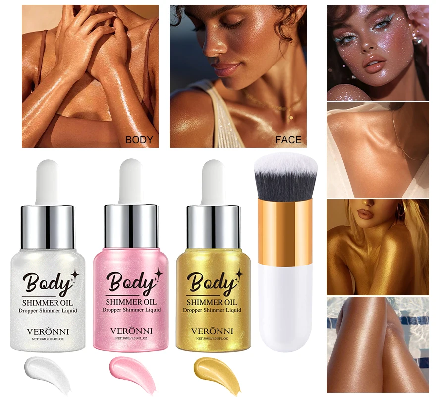 3 Colors Shimmer Liquid Highlighter Long-lasting Face Body Brightening Liquid Glitter Music Festival Party Makeup Accessories