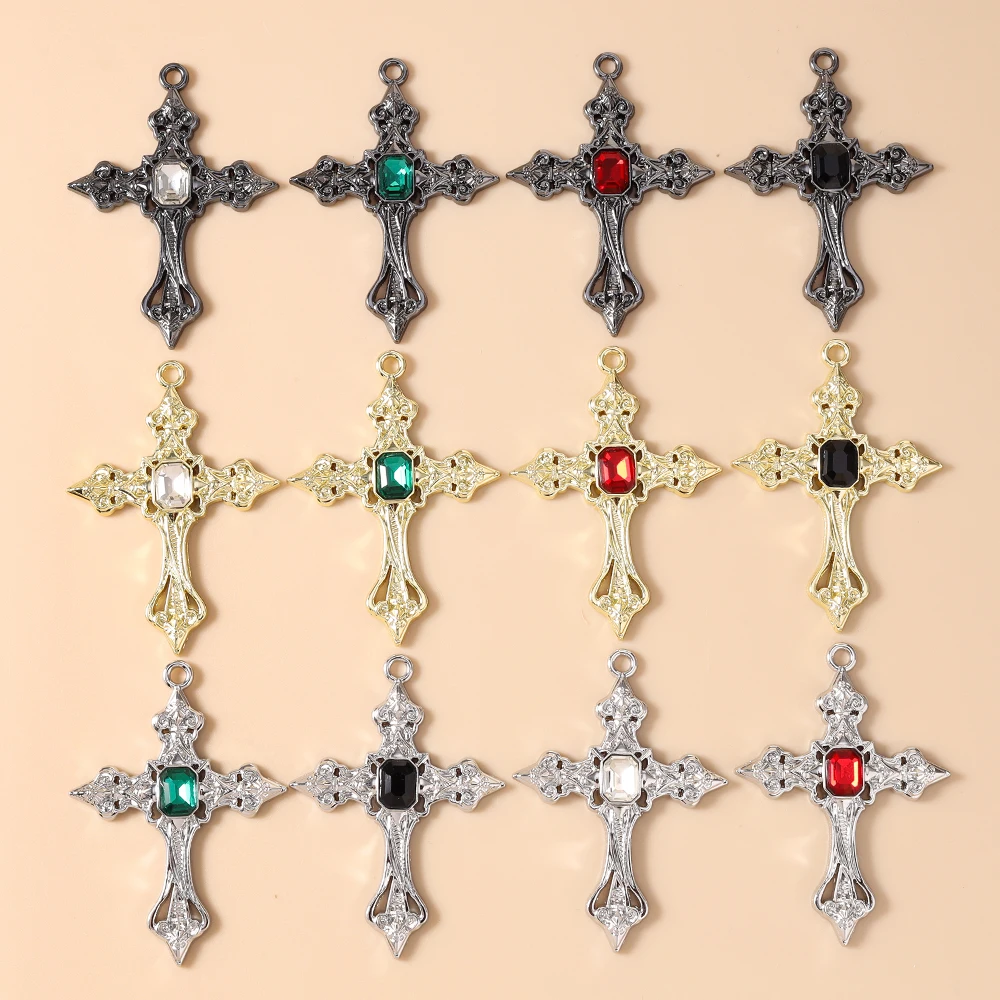 Leslie 5 Stück 54*39mm Prachtvolle Gothic Hip Hop Kristall-Kreuz-Anhänger für Halsketten, Armbänder, Schmuckherstellung, DIY-Basteln – Detail 1