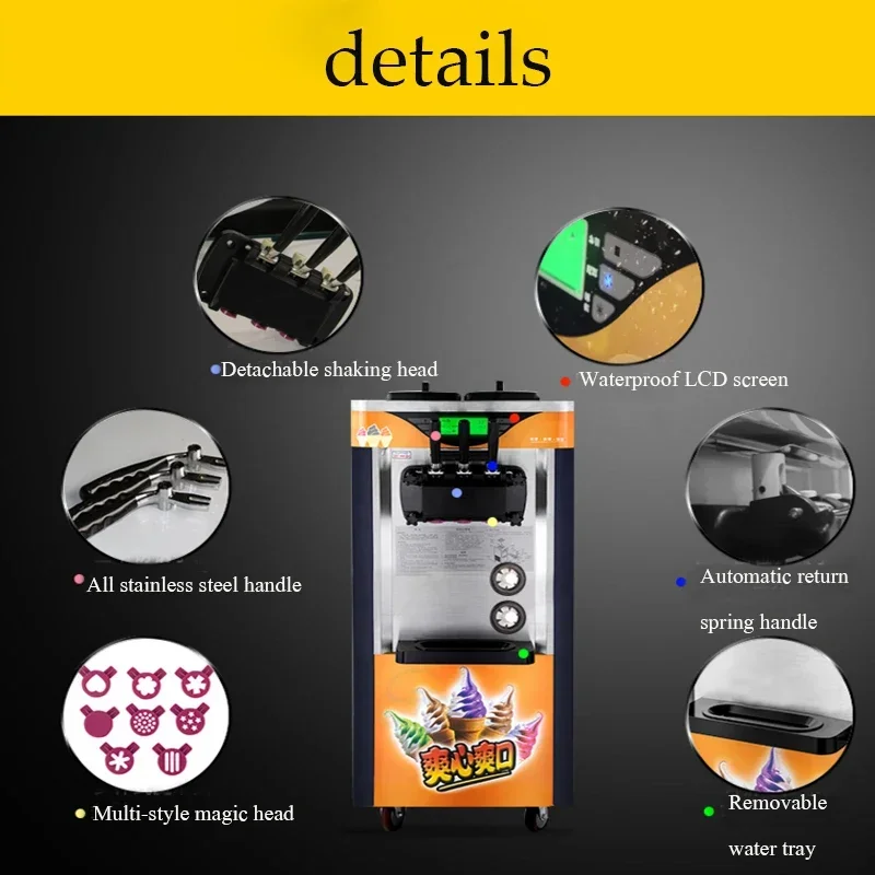 Countertop Commercial Single‑Flavor Soft‑Serve Ice Cream Maker, Large Output With Shortage Alarm