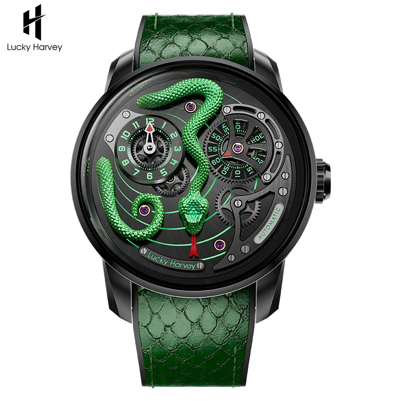 Lucky Harvey Luxury Automatic Mechanical Men's Watch Interesting Self-winding Mechanical Snake Luminous Dial Watches For Man