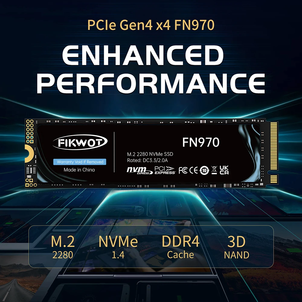 Imagem -02 - Fikwot-unidade Interna de Estado Sólido com Dissipador de Calor para Desktop Ps5 Nvme Fn960 Fn970 Ssd M.2 512gb 1tb 2tb até 7400 Mbps Pcie 4.0x4