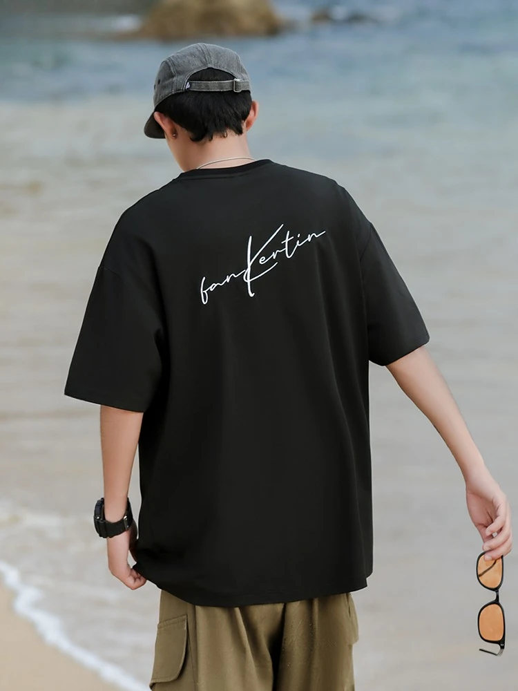 

Белая футболка с короткими рукавами, мужская летняя тонкая футболка с внутренней базой, модная брендовая вышивка, круглый вырез, свободная половина рукава