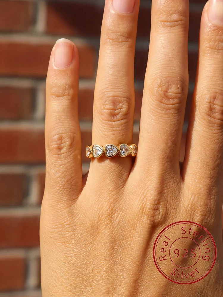 

Романтическое кольцо из стерлингового серебра 925 пробы с пятью сердечками и цирконом для женщин, обручальное свадебное роскошное ювелирное изделие высокого качества