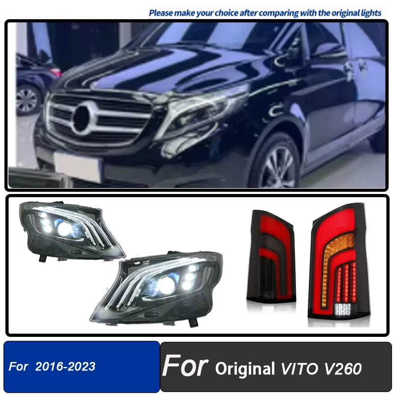 Led Koplampen + Led Achterlichten Montage Voor Mercedes Benz Vito W447 2016-2024 Halogeen Upgrade Full Led Voor achterlichten