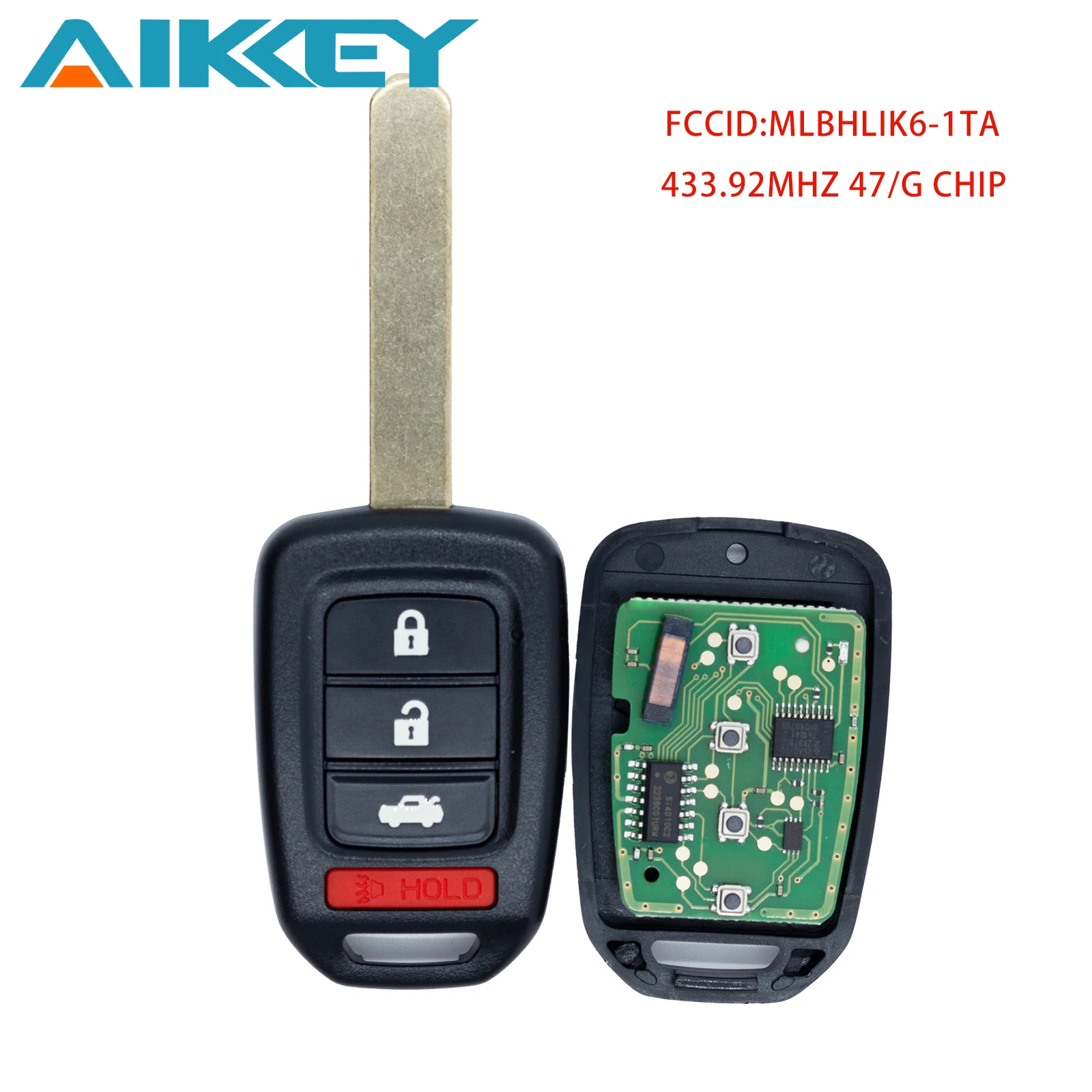 

MLBHLIK6-1TA 4 Buttons Car Remote Control Key Fob Case Vehicle Key 433MHZ FSK PCF7961 47/G CHIP for Honda Civic Accord LX LXS