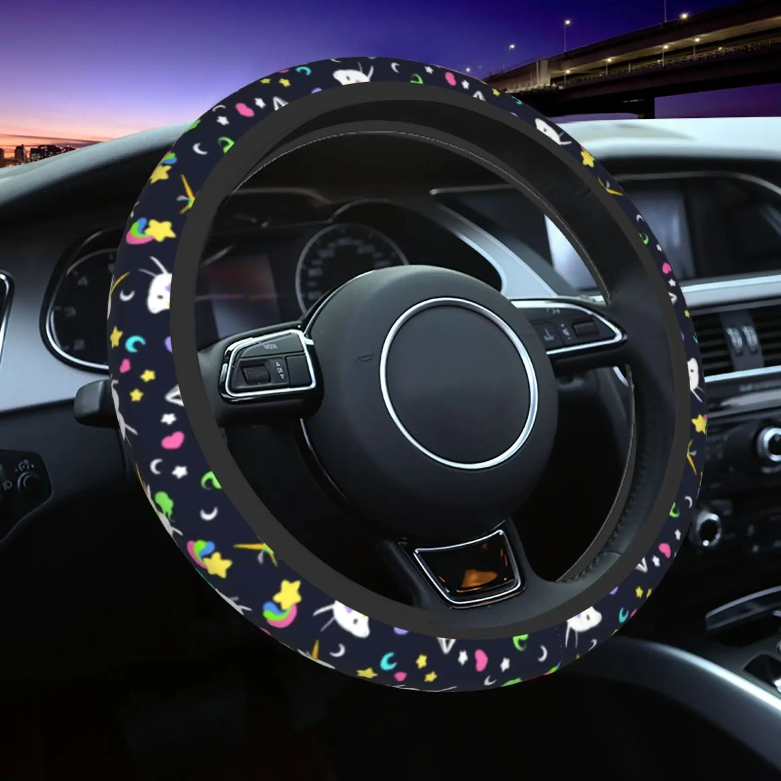 Rainbow Unicorn Series Pattern Car Steering Wheel Cover 38cm Soft Steering Wheel Protective Cover Auto Decoration Steering-Wheel