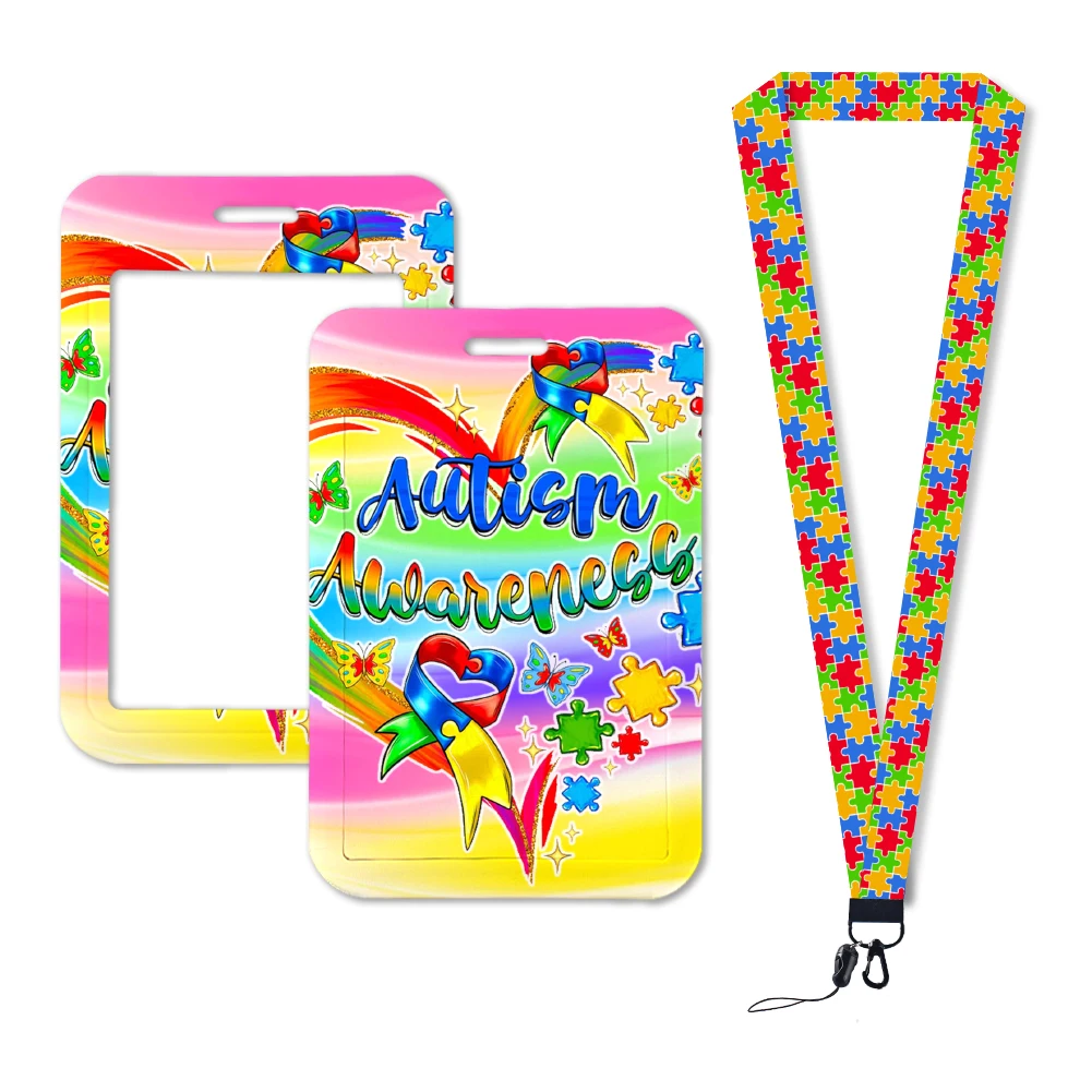 Autisme pola Anime Lanyard lencana pemegang kartu ID Lanyard ponsel tali kunci tali leher tali gantungan kunci gantungan kunci