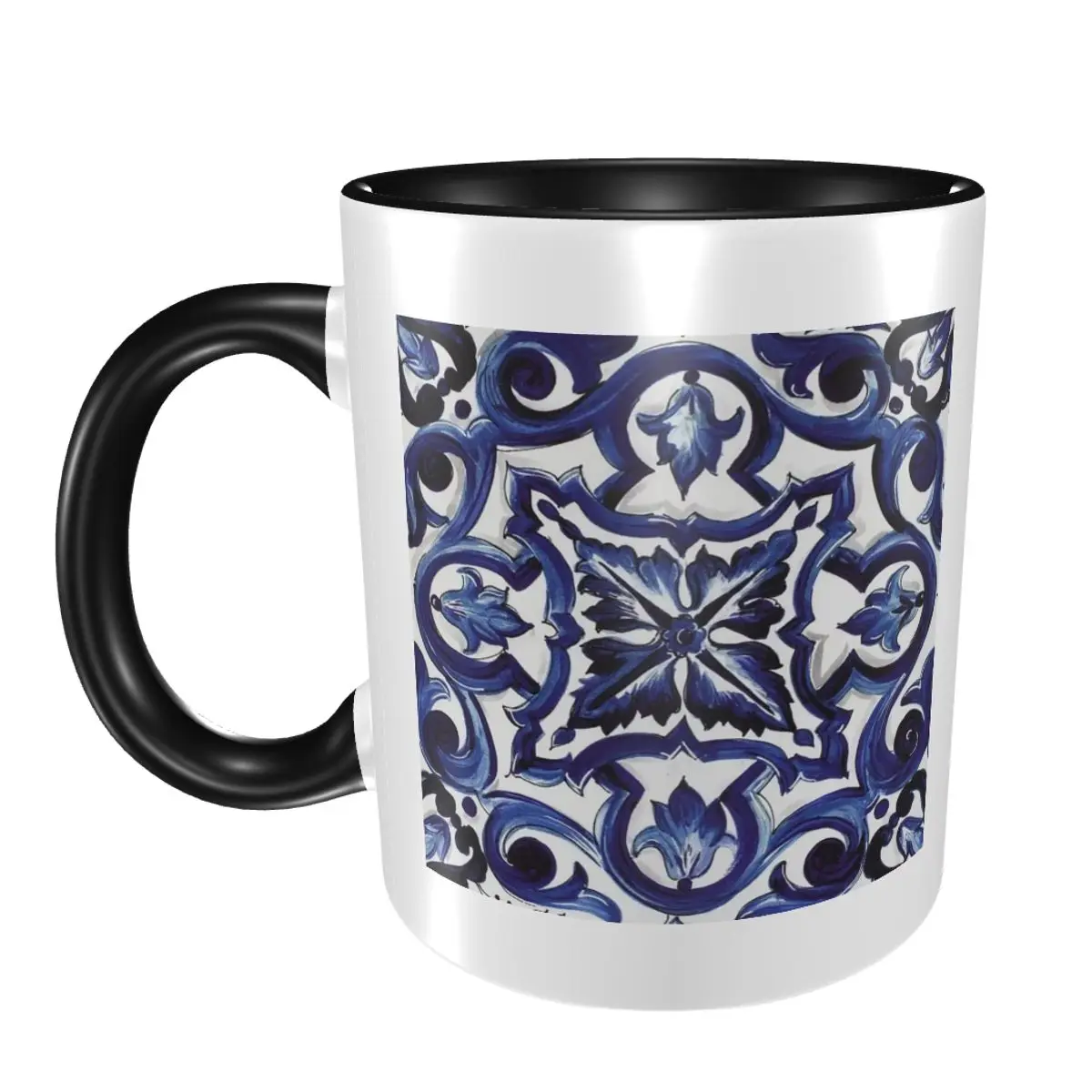 

Синяя декоративная цветочная средиземноморская сицилийская кружка из плитки, забавные керамические кофейные чашки, чайные кружки, чашка для молока, посуда для напитков, подарки для женщин и мужчин