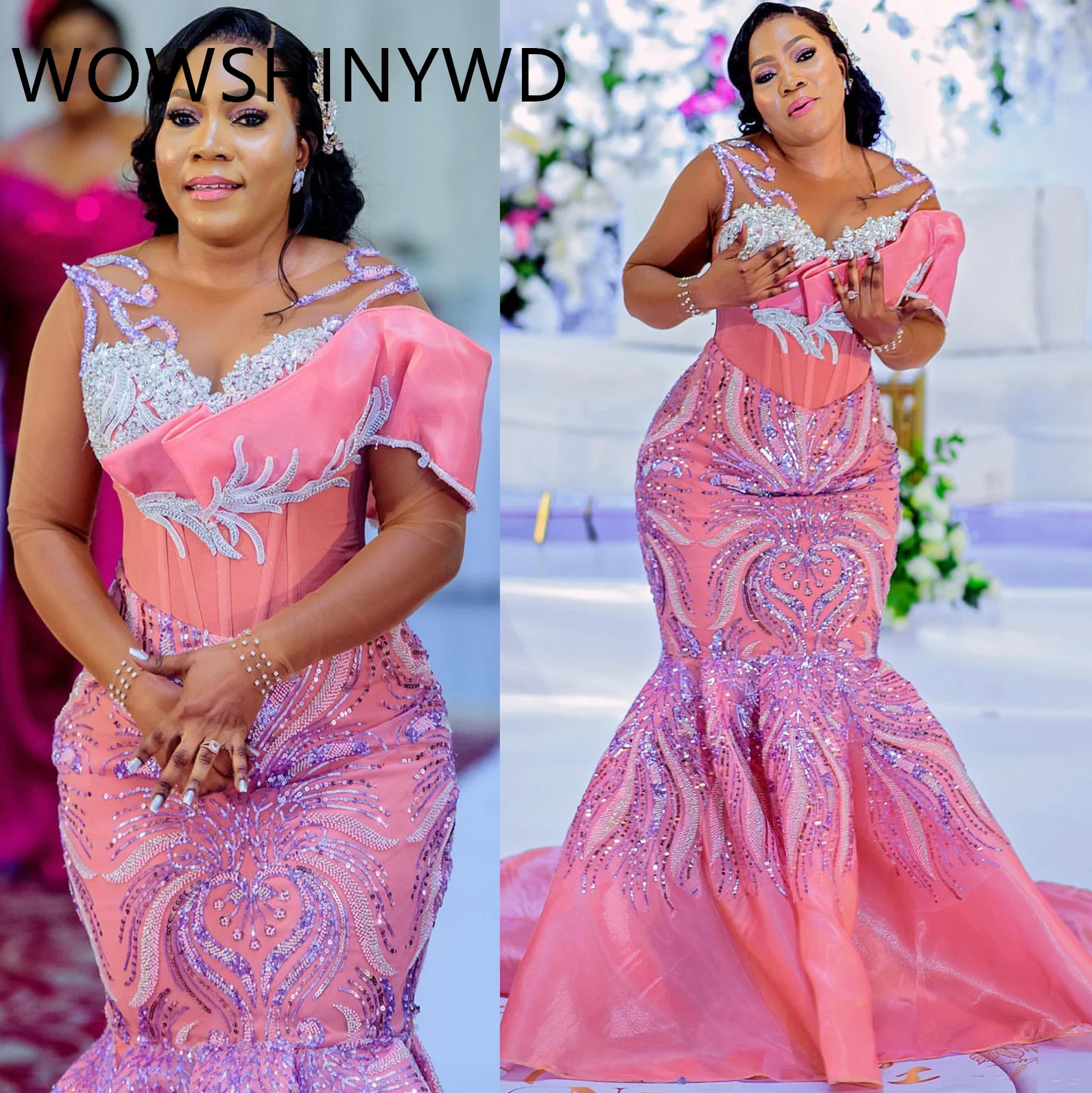 2024 Aso Ebi Pink Mermaid Prom Dresses Crystals Beaded Evening Formal Party Second Engagement Birthday Gowns Dresses ZJ146