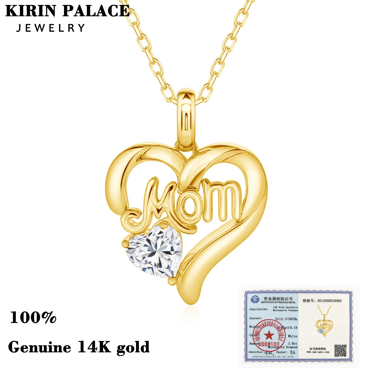 Mother's Day Pendant Women 14K Gold Hollow 6.5mm 1ct Heart Cut Moissanite Diamond Family Fine Jewelry Gift