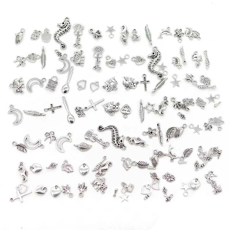 100pcs Tibetan Silver Mixed Pendant Animals Charms Beads for Jewelry Making Bracelet DIY Earrings Necklace DIY Craft Art Charm