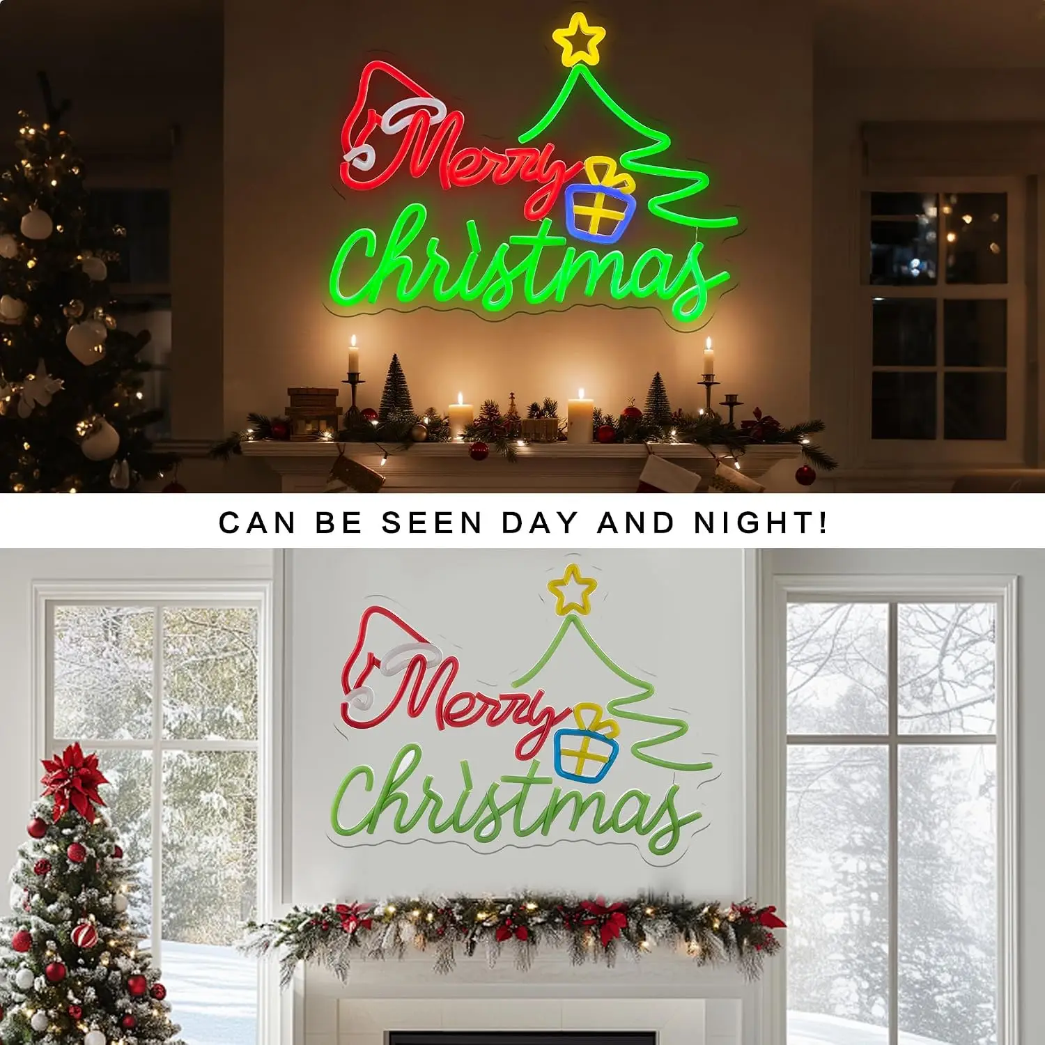 Merry Christmas LED Neon Sign Dimmable Christmas Lights For Window Home Party Bedroom Living Room Wall Decor Night Light Gifts