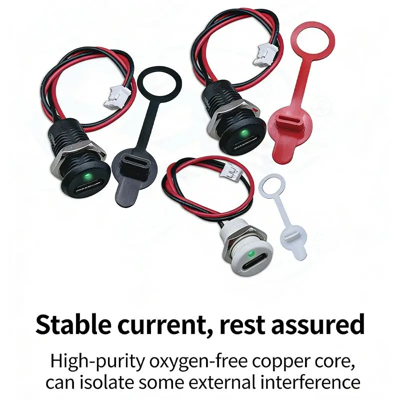 2Pin LED Lamp USB C High Current Charging Socket With Nut Snap Lock Plate TYPE-C Female Type C Waterproof Female Connector Jack