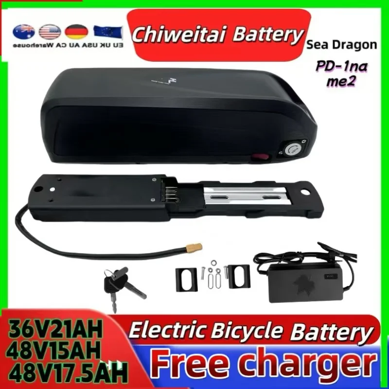 For Hailong Battery for 36v15Ah 18Ah 21Ah 48v 15AH 13AH 17.5AH 250W~1500W Motorcycle/bicycle Waterproof LithiumBattery + Charger