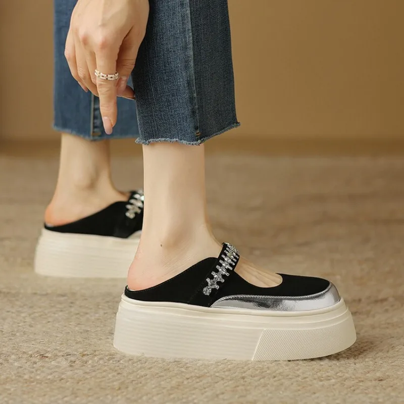 Kobiety kryształowe sandały na platformie buty na płaskim obcasie sandały letnie 2024 nowe designerskie sukienka zewnętrzna Marie Janes buty Mujer