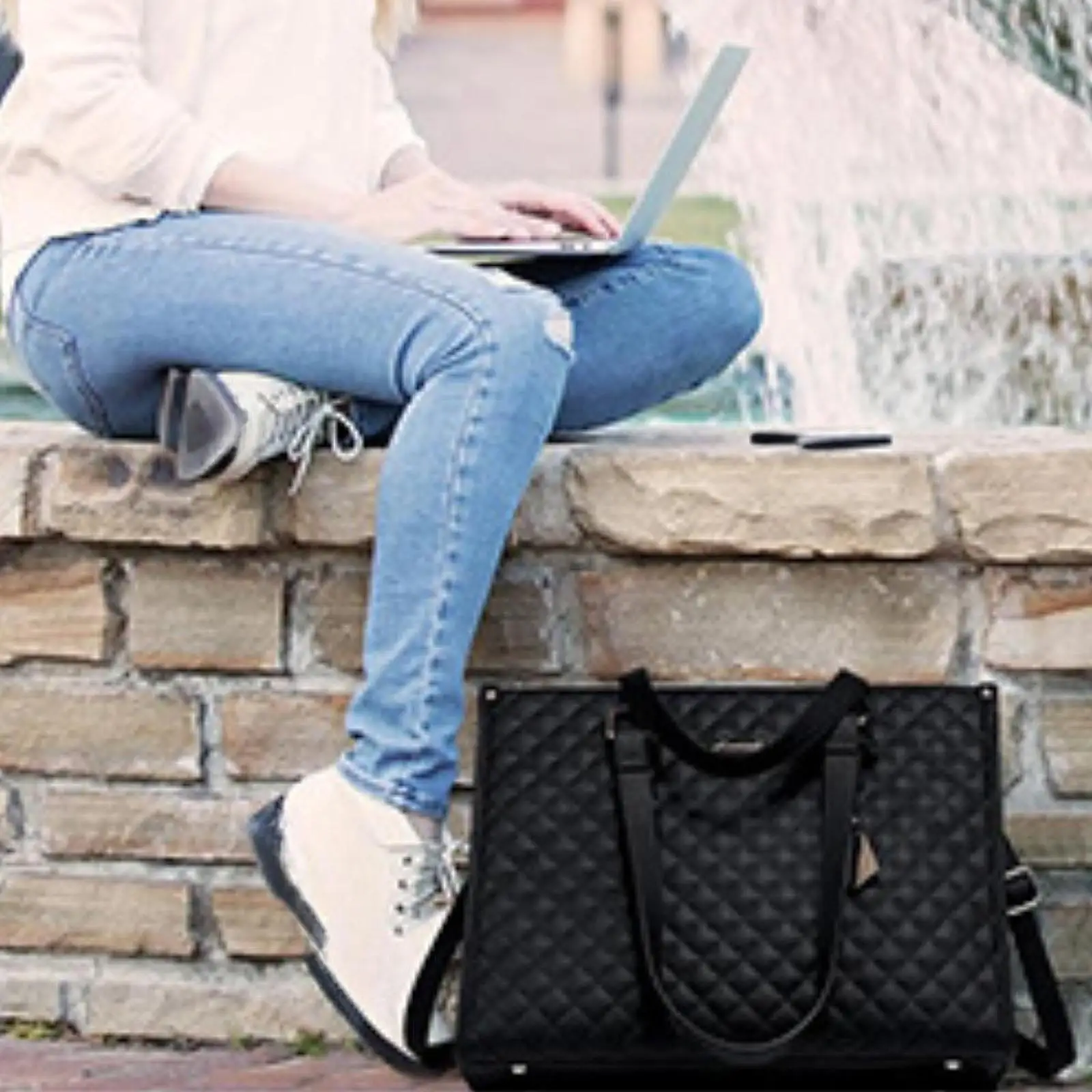 Womens Tote Bag Computer Handbag Multifunctional Large Capacity Quilted Lunch Box Bag Laptop Bag for Picnic Travel Office