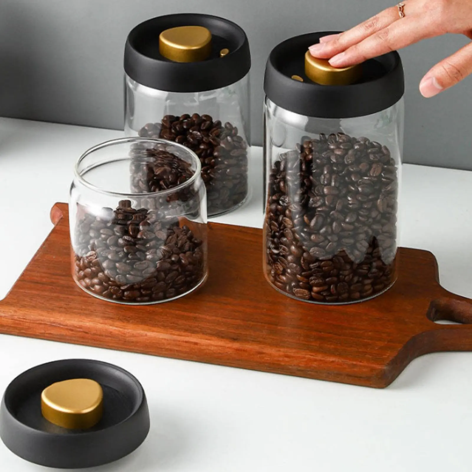 Coffee Bean Storage Jar Wide Mouth Vacuum Sealed Canister Airtight Glass Container Easy to Clean for Pantry view 6