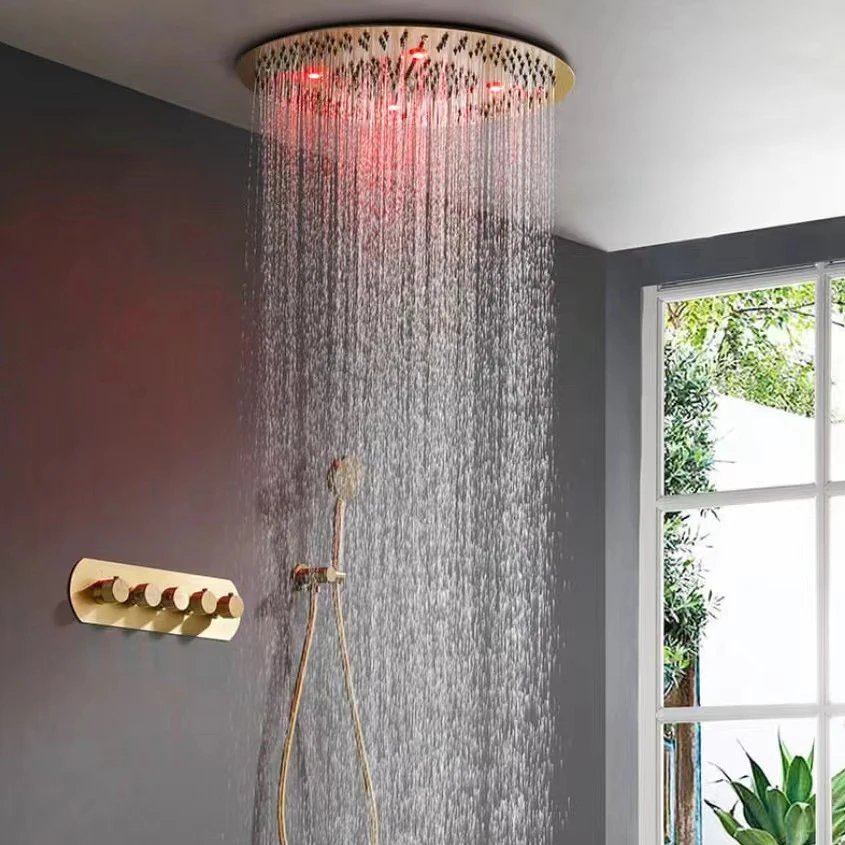 Round Ceiling Wall Mount Concealed Bathroom Shower Mixer Set Hot Cold Smart Rain Led Shower Head