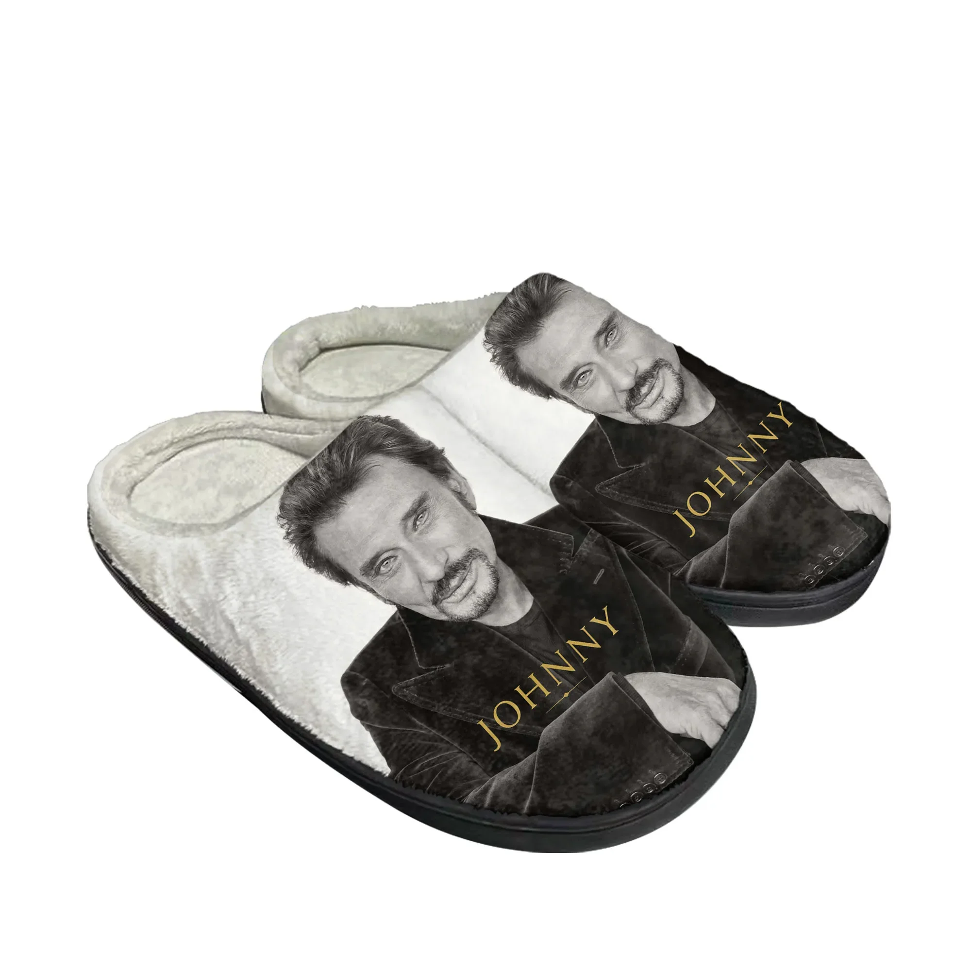 Johnny Hallyday Rock Sänger nach Hause Baumwolle benutzer definierte Hausschuhe Herren Frauen Sandalen Plüsch 3D-Druck lässig halten warme Schuhe Thermal Slipper