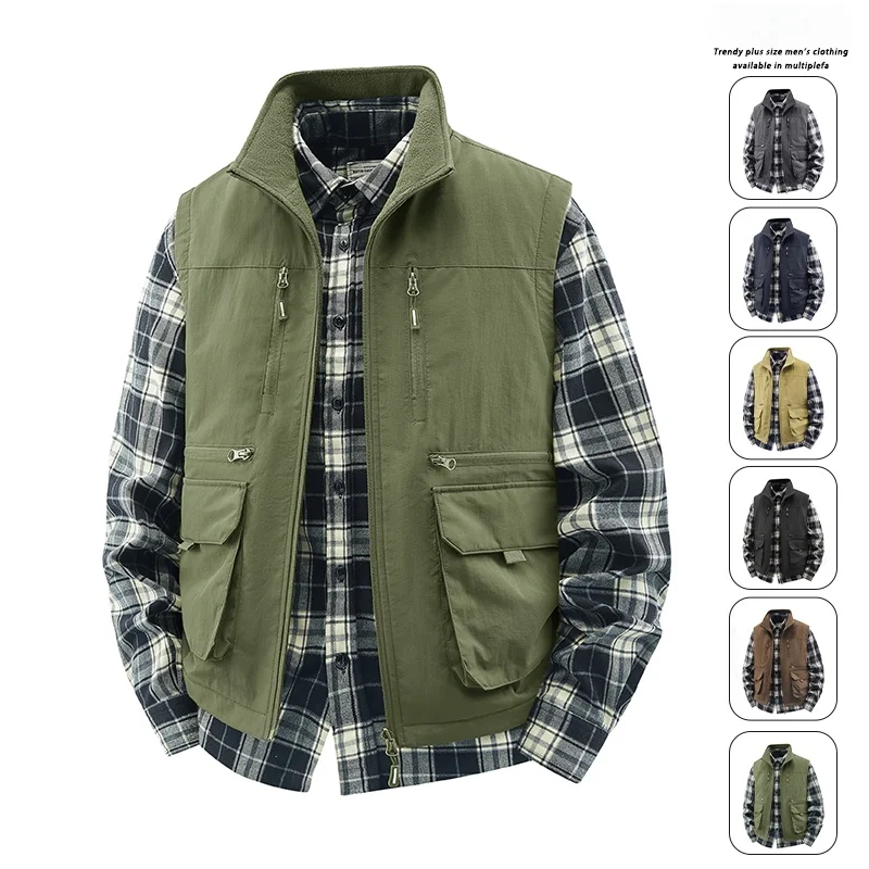 

Spring Autumn New Sle Thin Outdoor Vest Large Size Stand Collar Casual Loose Jaet Men's Workwear Faion Urban Leisure