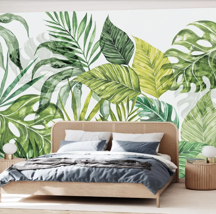 Custom size mural rainforest plant banana leaf palm leaf wallpaper living room bedroom jungle plant leaf wall mural 3d wallpaper