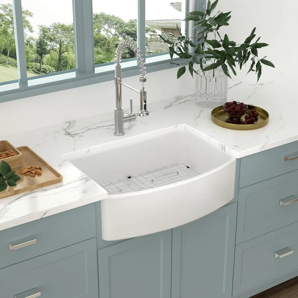 33 White Farm Sink 33inch White Farmhouse Kitchen Sink Curved Apron Fireclay Porcelain Apron Front Single Bowl Farm Kitchen Sink