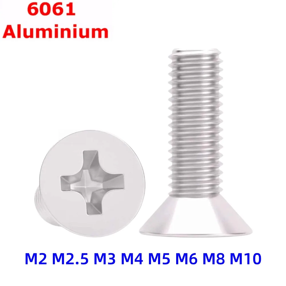 M2 M3 M4 M5 M6 M8 M10 Aluminum 6061 Cross Phillips Flat Countersunk Head Screw Bolts GB819 Machine Screw L=4-80mm