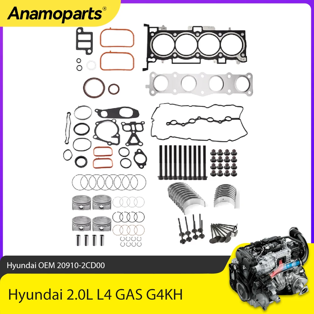 

Поршень двигателя, прокладка, уплотнение, болты и комплект клапанов подходят для 2,0 л G4KH для Hyundai Genesis Coupe Sonata Kia Optima л L4 GAS