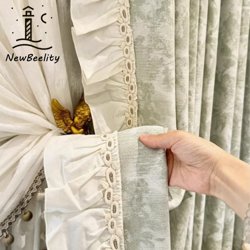 South French Holiday Green French Retro Window Curtains for Living Room Bedroom Dining Whole House Balcony Villa Blackout Decor