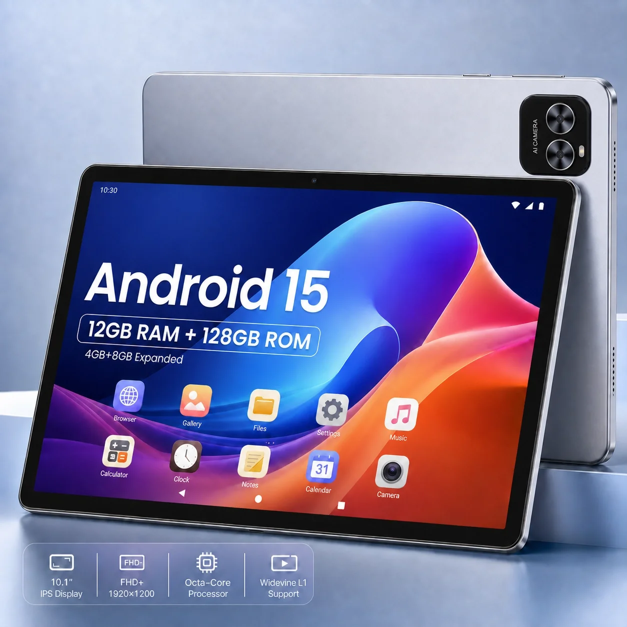 

ATMPC 10.1 Inch Tablet PC, Android 15 OS, GMS Certified, 12GB (4GB+8GB Expandable) RAM + 128GB ROM, 8-Core Processor, 1280*800 IPS HD Display, 5G WiFi