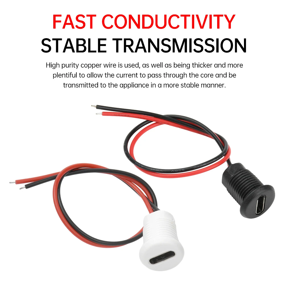 2 Pin USB Type C IPX5 Waterproof Female Chassis Connector Locking Outer Threads Without Terminals White Black Transparent