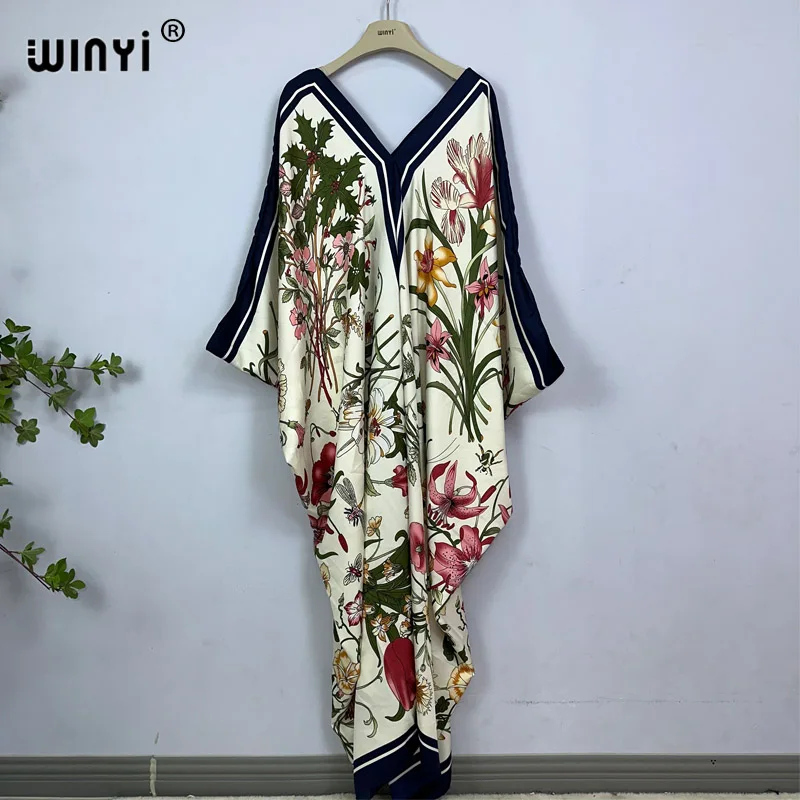 WINYI Dress Length:130cm Fashion turkey dresses Bohemia Print abaya Women Long kaftan summer Color african evening dress woman