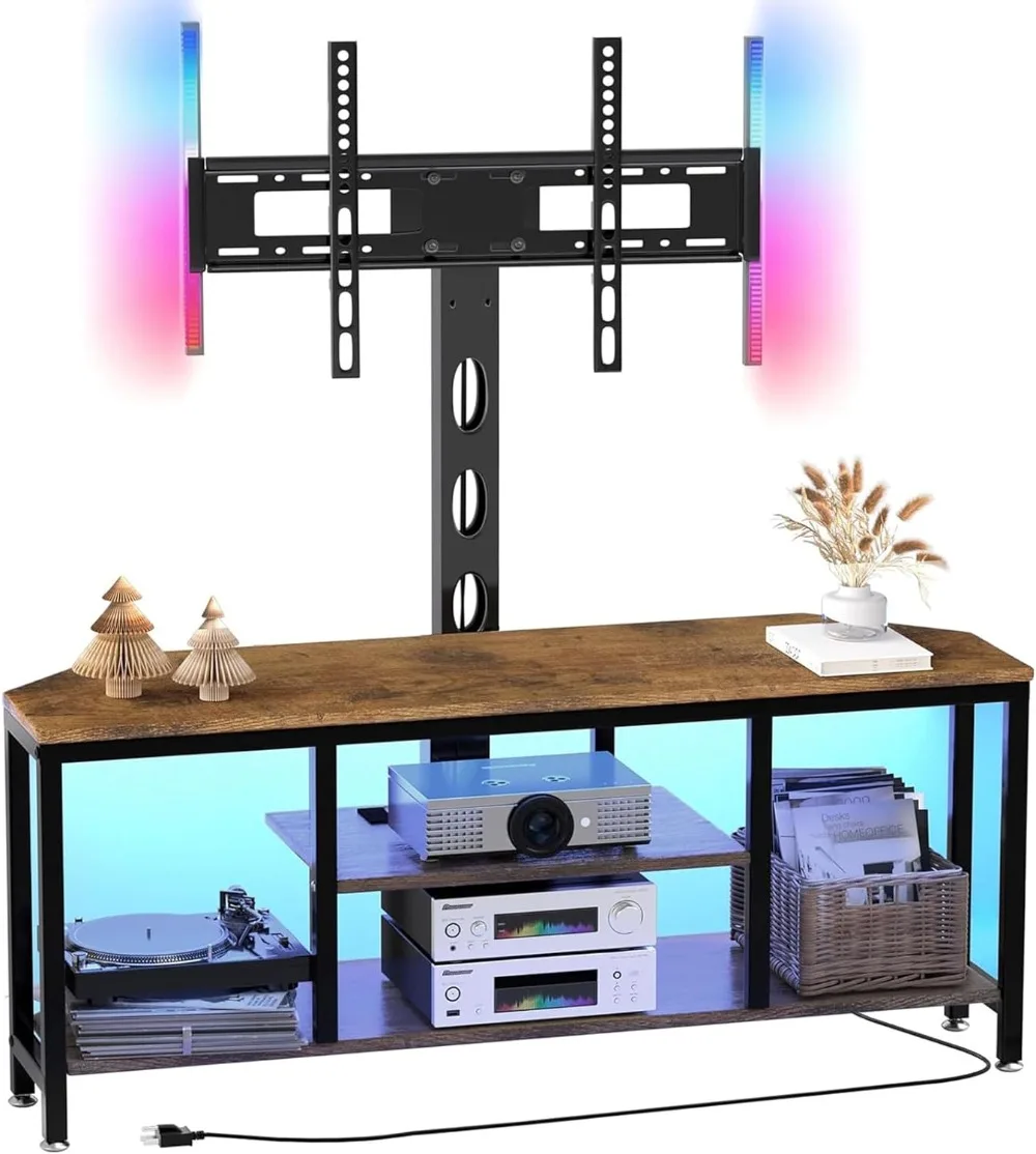 

TV Stand Corner TV Stand with Storage and Power Outlet, Swivel Television Stand Console, for Living Room, Bedroom, Rustic Brown