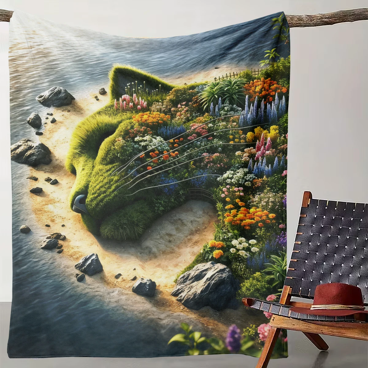 

1 Cute Cat Flower Border Island Blanket Suitable for Camping, Living Room, Office, Chair, and Bed