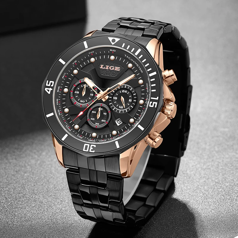 

LIGE Men Wrist Watches Luxury Casual Watch Man Top Brand Business Date Clock Waterproof Chronograph Mens Watch Relogio Masculino