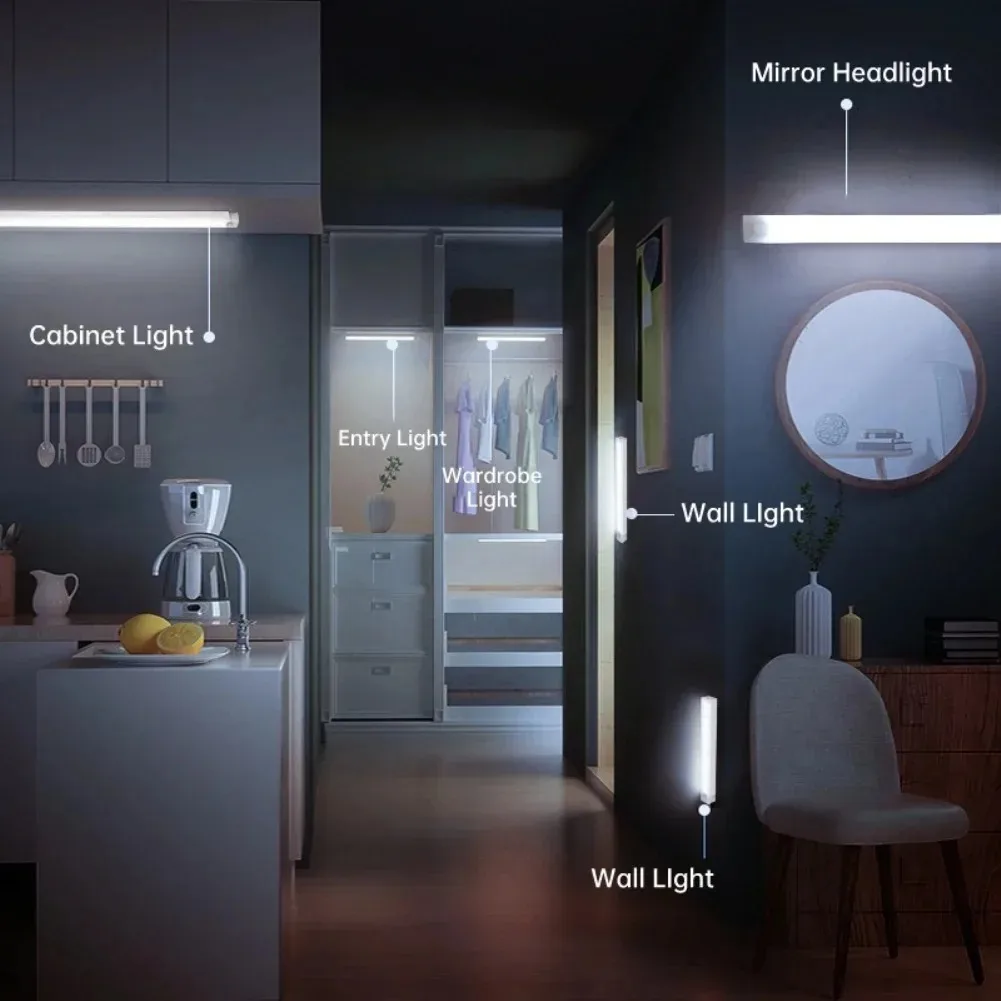 Motion Sensor Lamp Night Light Wireless LED USB Type C Rechargeable Lamp for Kitchen Cabinet Bedroom Wardrobe Staircase Lighting