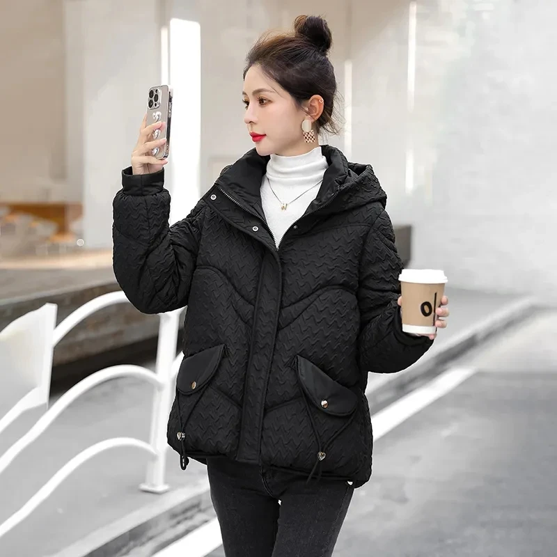 Giacca invernale Nuovo abbigliamento da donna Parka con cappuccio Addensare Cappotto imbottito in cotone Capispalla corto allentato casual antivento femminile