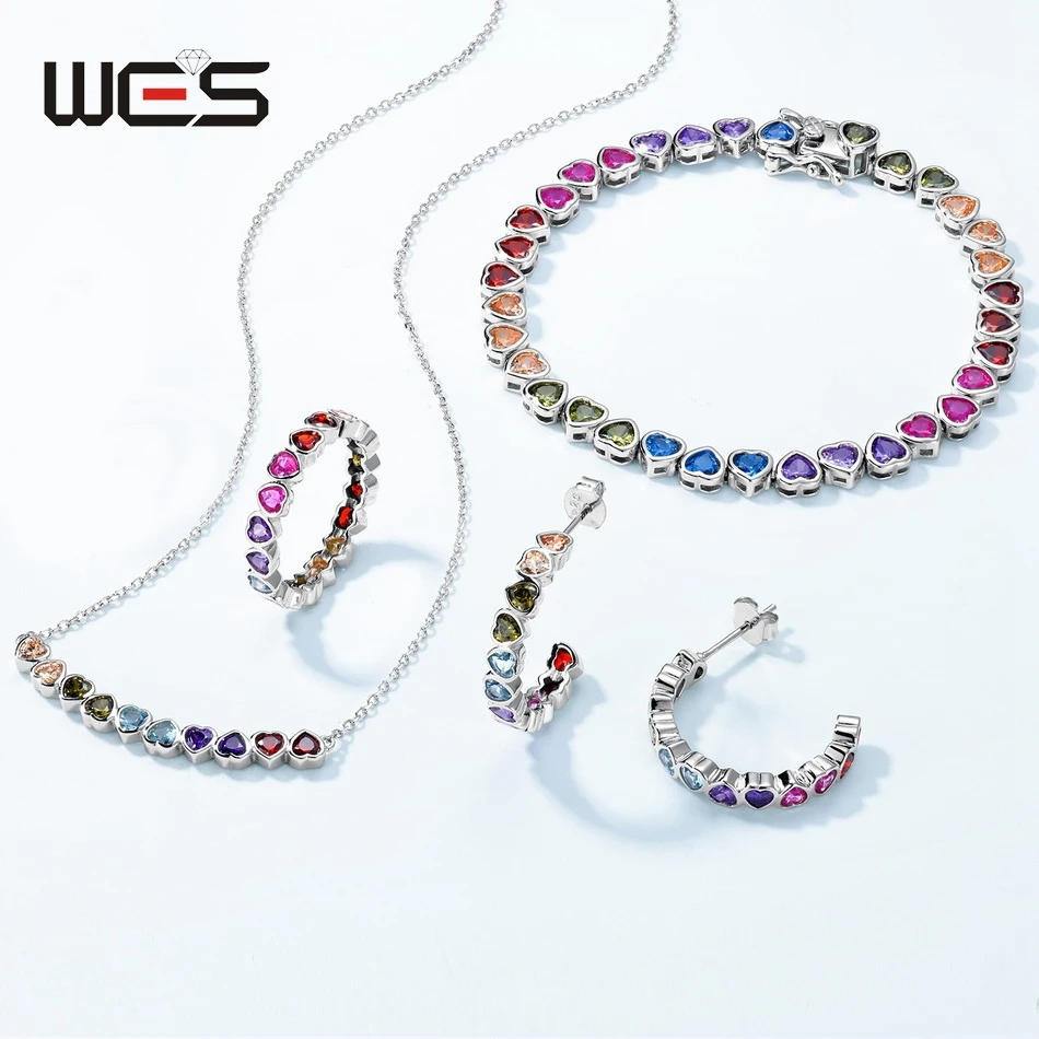 WES 925 فضة الحب القلب وأقراط للمرأة قوس قزح الملونة تشيكوسلوفاكيا Zicron هدية عيد الحب غرامة مجوهرات الزفاف #6