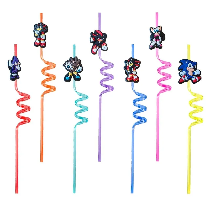 Sonic Anime Figures Spiral Straw Shadow Amy Rose Rouge Vector Cartoon Drink Accessories PVC Soft Decoration Children Toys Gifts