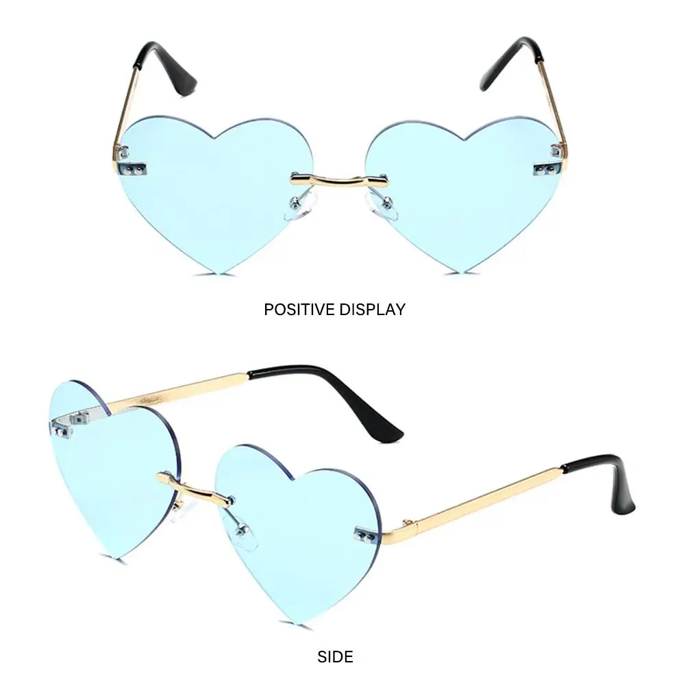 Accessories Cosplay Costume Hippie Costume Heart-Shaped Metal Sun Glasses Pink Hippie Sunglasses Rimless Heart Sunglasses