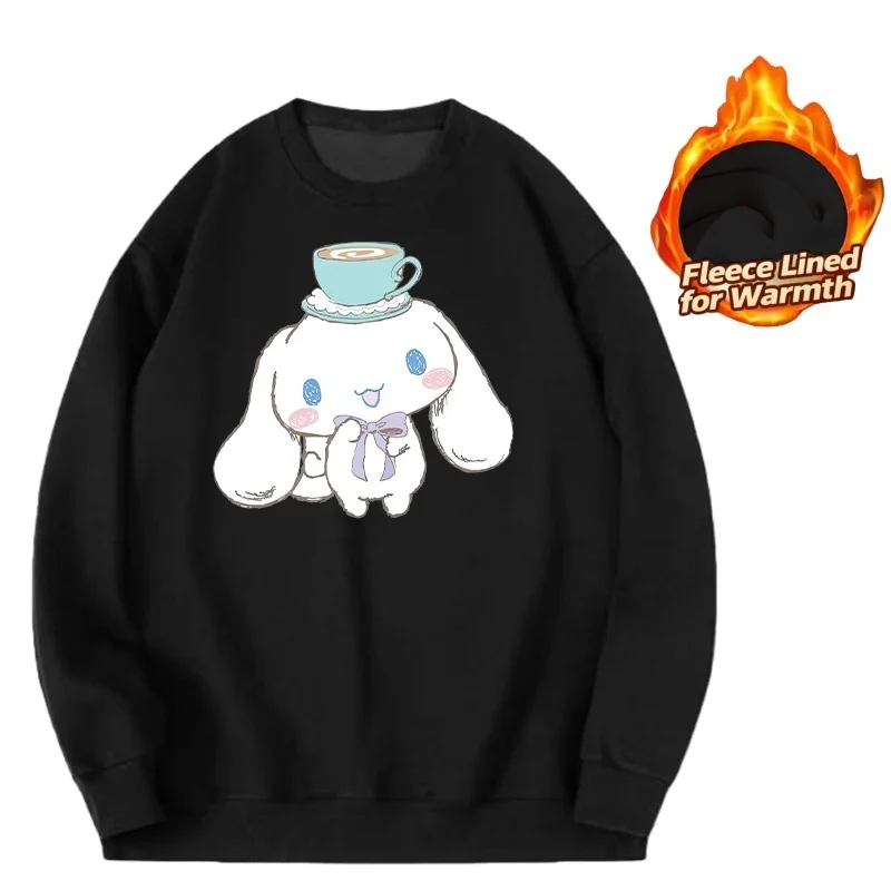 

Sanrio Series Printed Crew Neck Long-Sleeve Top, Cute and Warm Fleece-Lined Crew Neck Long-Sleeve T-Shirt, 100% Cotton