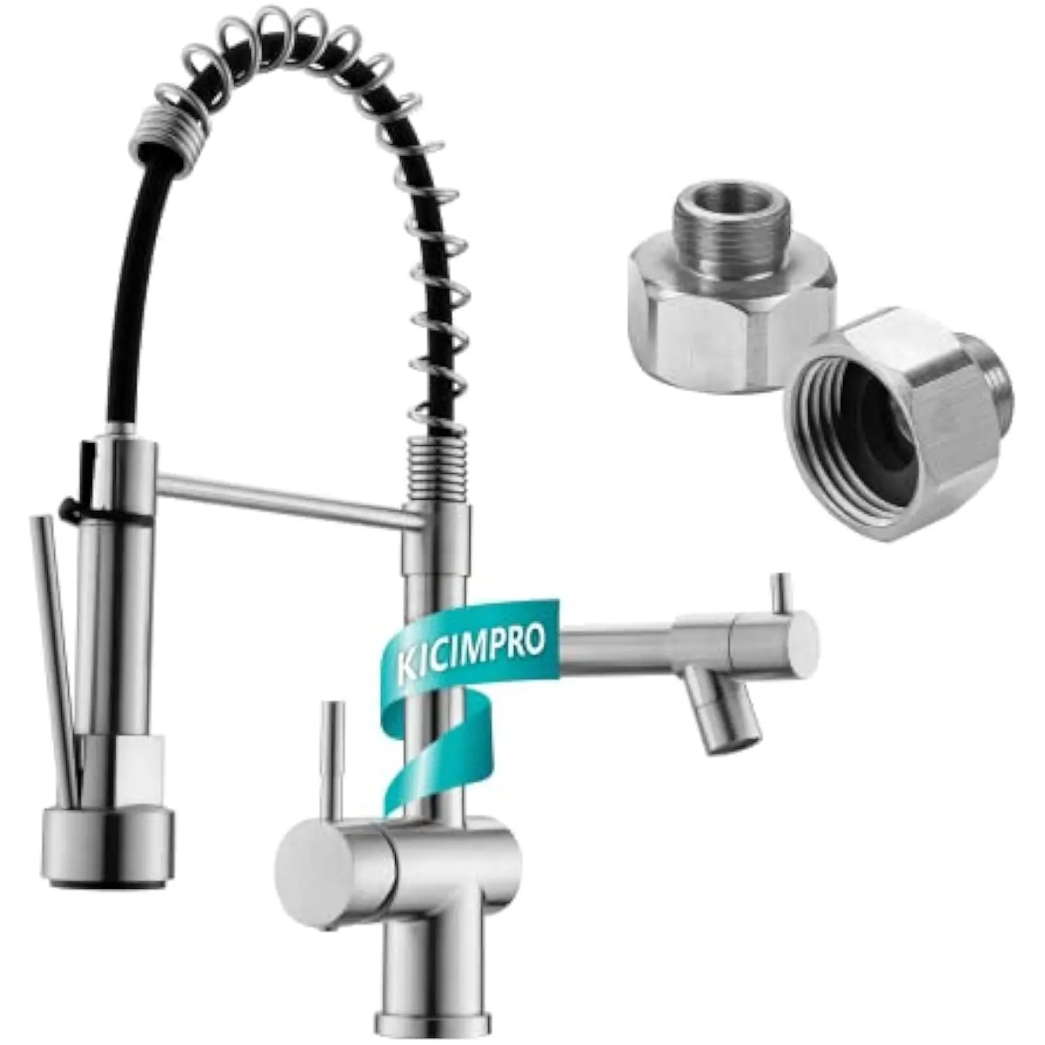 

Kicimpro Faucet for Kitchen Sink, Commercial Kitchen Faucet with Pull down Sprayer Brushed Nickel, 1/2 to 3/8 Reducer Kicimpro 3