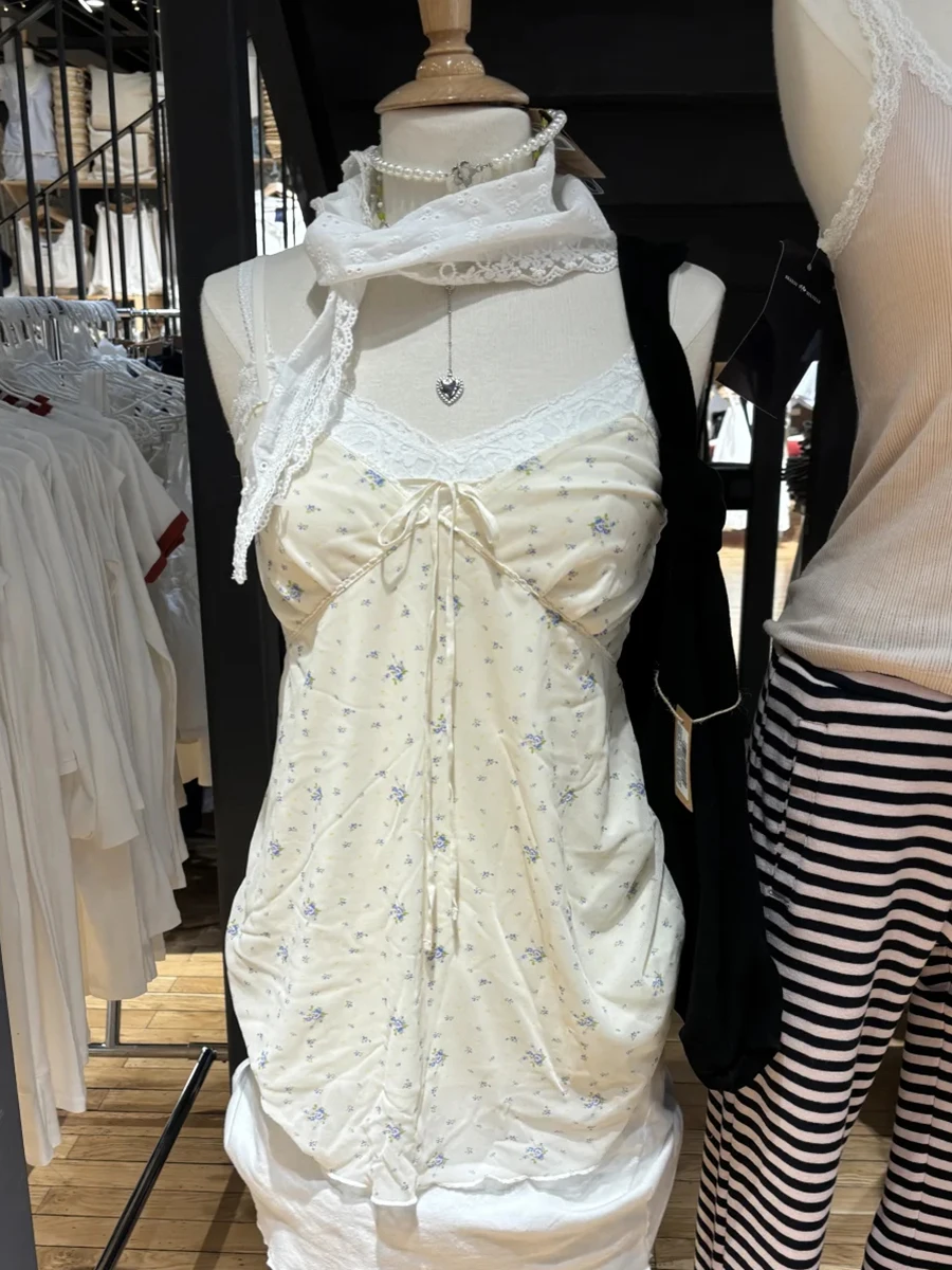 الأزرق الأزهار شبكة فستان قصير المرأة الدانتيل تقليم الخامس الرقبة الدانتيل متابعة أكمام كاميس فساتين الصيف عادية الحلو الشيفون ألف خط Vestidos